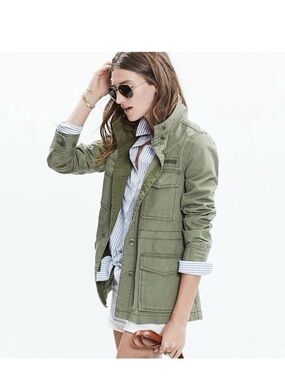 Madewell Catskills Olive Green Utility Military Jacket with Front Pockets